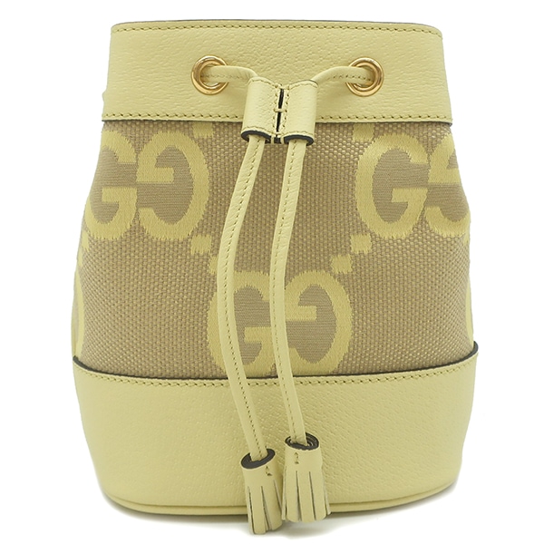 グッチ GUCCI ショルダーバッグ ジャンボGG ミニ バケットバッグ レザー ジャンボGGキャンバス ベージュ×イエロー ゴールド金具 黄 巾着 斜め掛け 550620 【保存袋】【中古】