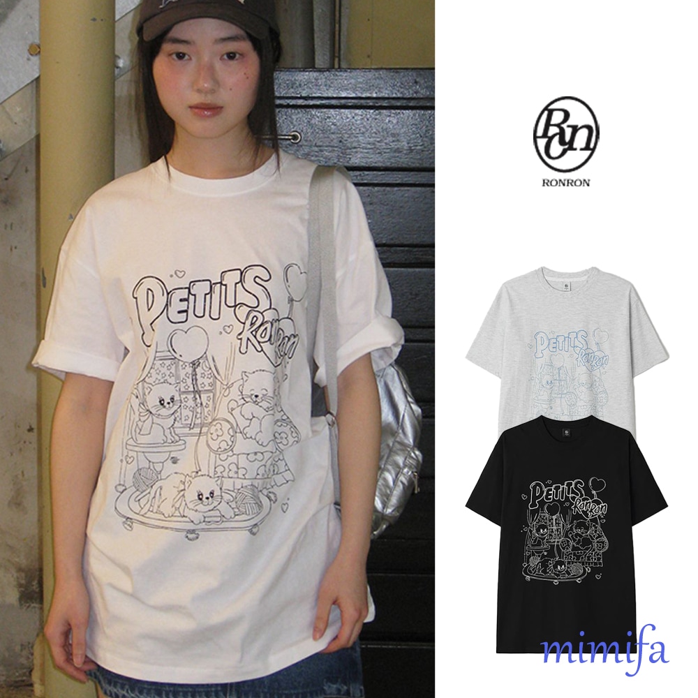 プチキャット クラック オーバーフィット Tシャツ 猫柄 ビッグシルエット 半袖