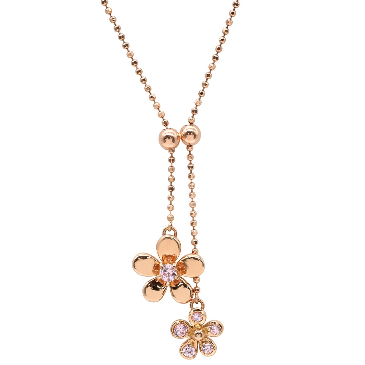 ヴァンドーム ネックレス フラワー ピンクゴールド 10K 色石 フラワー 花モチーフ 桜 さくら サクラ Y字ライン スライドボール 【中古】