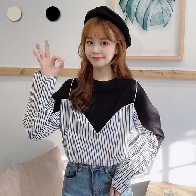 長袖Tシャツ 偽二枚 レディース Tシャツ ゆったり 長袖 カットソー クルーネック ゆったりTシャツ 春秋 お洒落 ユニックデザイン カジュアル