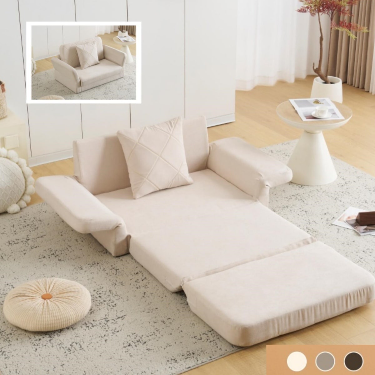 【日本国内出荷-3日で配達】ソファーベッド ソファベッド ローソファー 2人掛け マルチに使える3WAY 6段階リクライニング クッション付き 座椅子 ソファ 折りたたみベッド DJYC25 19,915円