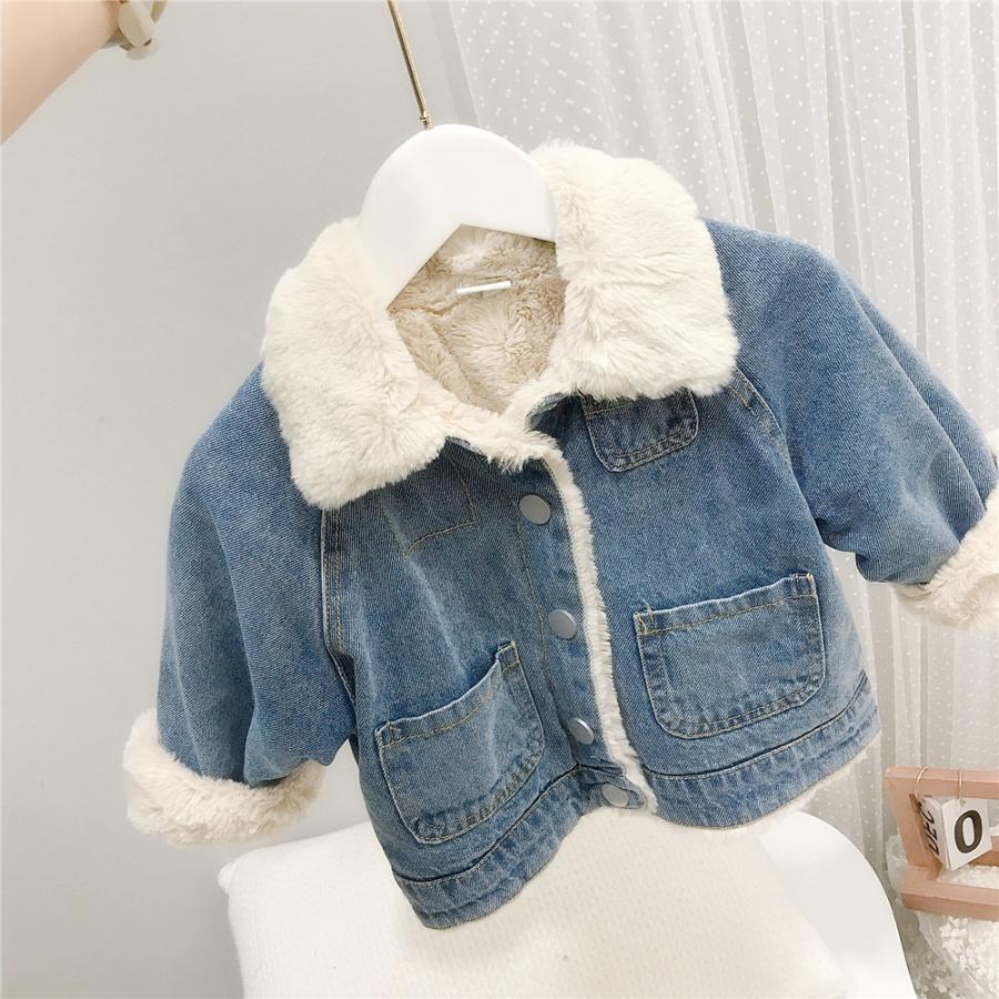 [10月推奨/20%OFF]デニムコート キッズ 女の子 おしゃれ 子供服 冬服 アウター 裏起毛 キッズコート 冬コート 子供コート デニムジャケット 暖かい 防寒 通学着 新品