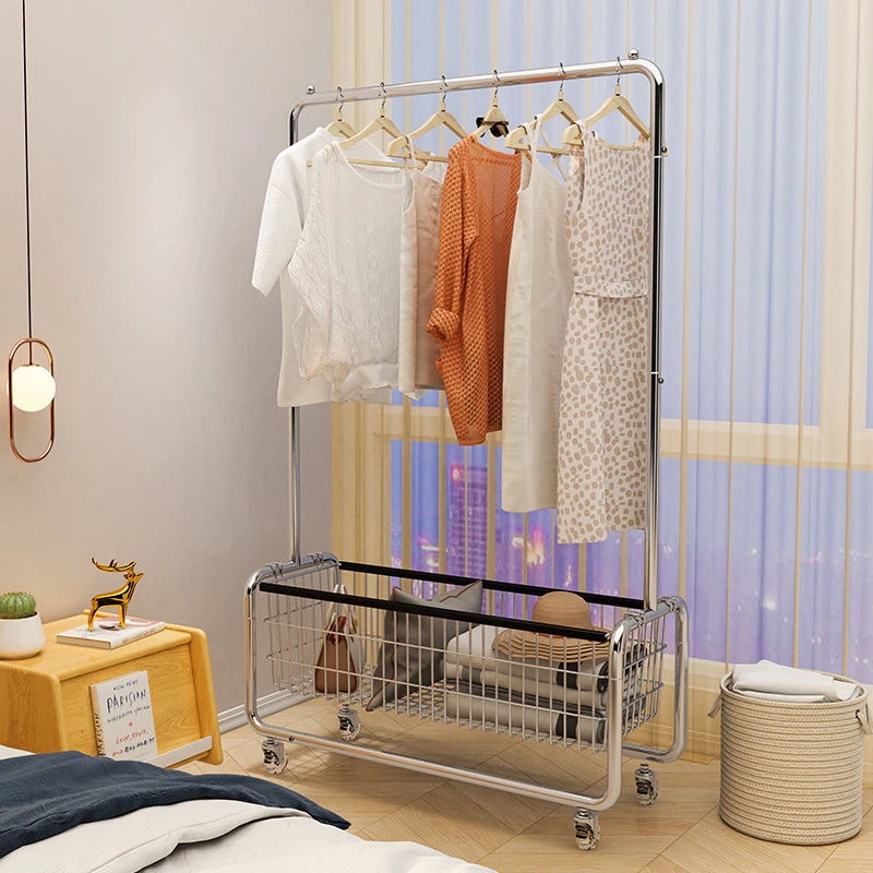 床置き型衣類乾燥ラック床置き型寝室用衣類ハンガーモバイルコートラックバルコニー収納衣類可動式収納ラック