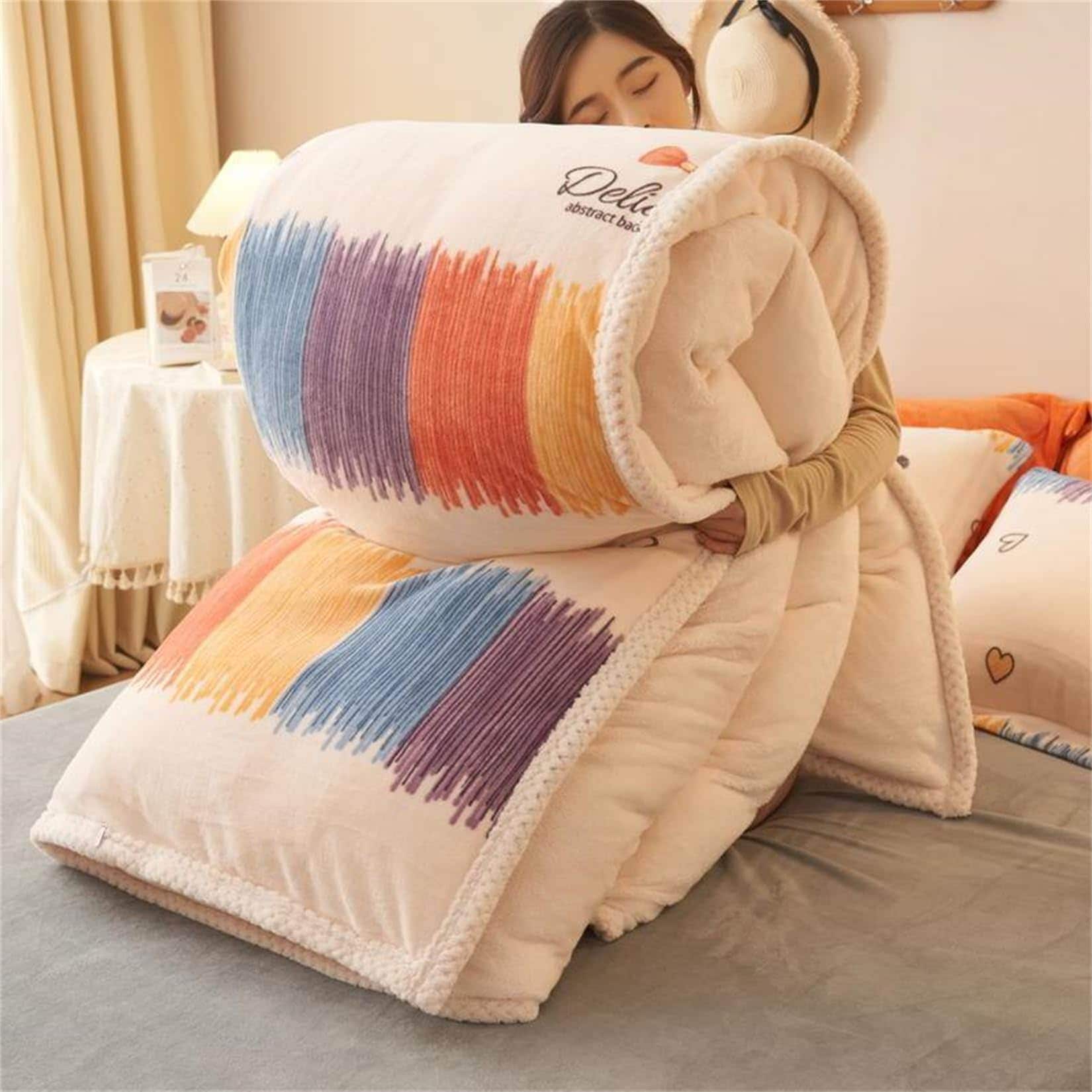 裏起毛 冬用寝具 こたつ布団 ダブルサイズ 増量タイプ フランネル 掛け布団 長方形 虹柄 マイクロファイバー 発熱毛布 ボリューム感がたっぷり おしゃれ シングル布団こたつ布団