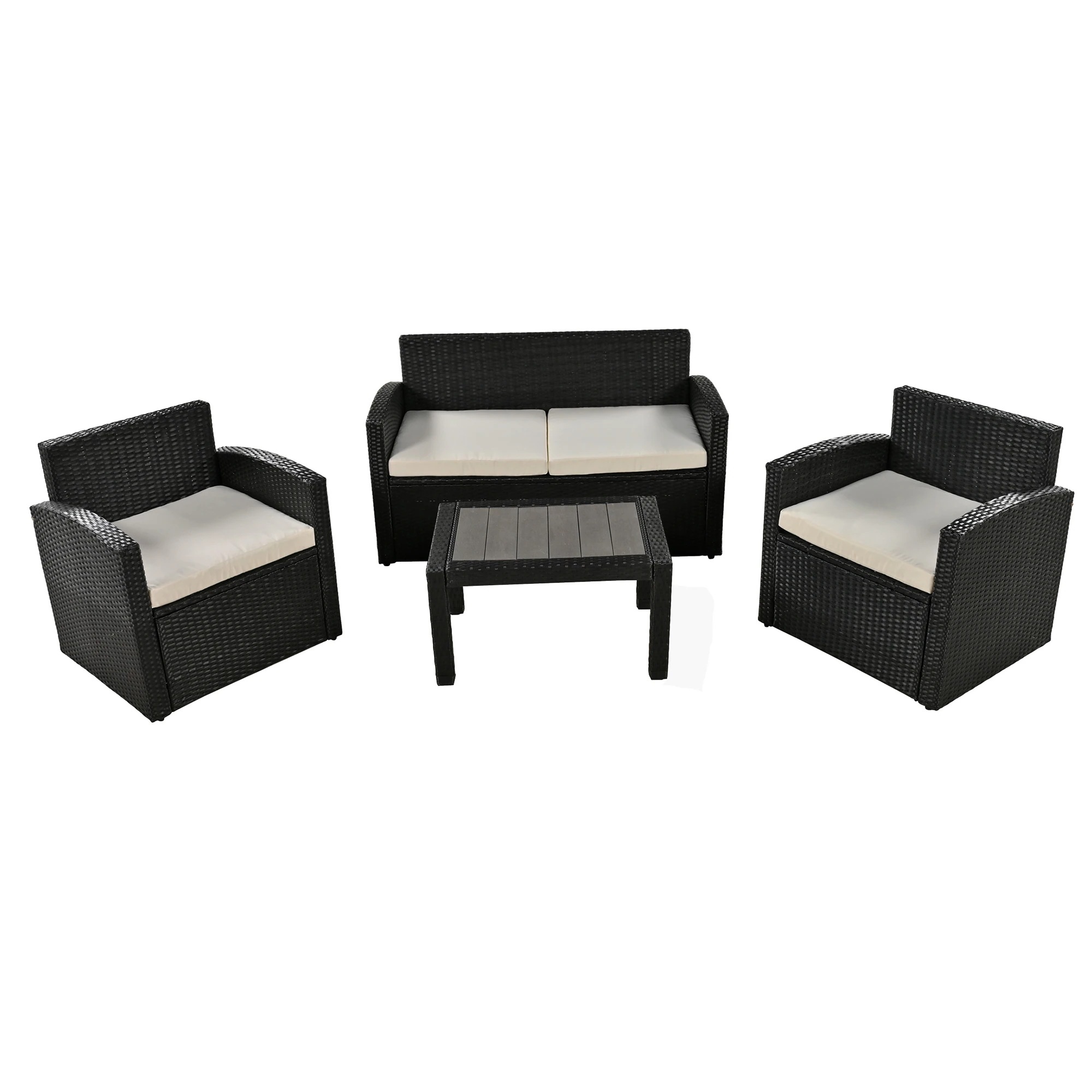 1987ラタン調ガーデンファニチャーセット ガーデンテーブルセット ガーデンチェアー 家具 樹脂 ホテル カフェ ベランダ テラス 屋外家具 高級 ソファ 【ベージュ】