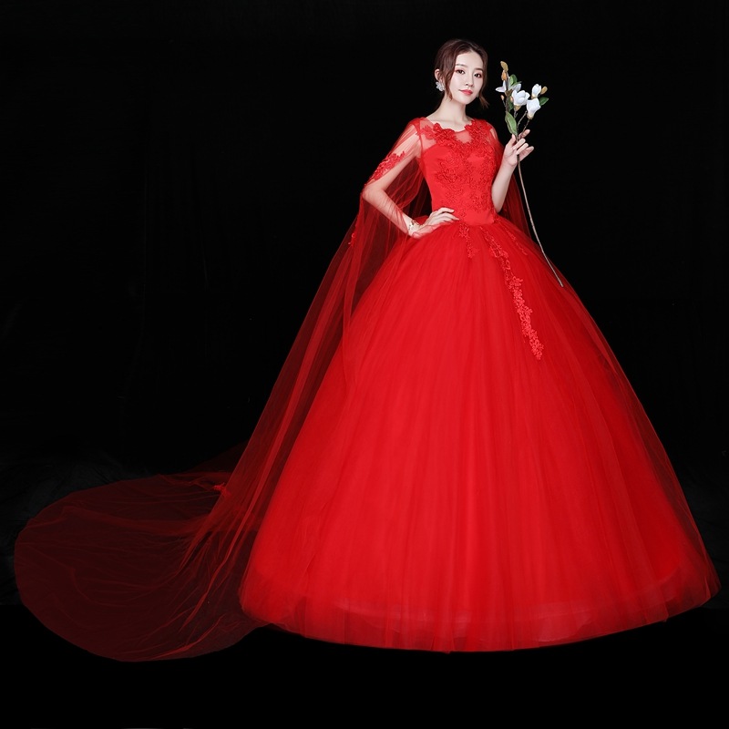 赤いウェディングドレス新しい気質の花嫁のウェディングドレスセンはスーパーフェアリードリームスリムスリム韓国バージョンのシンプルな