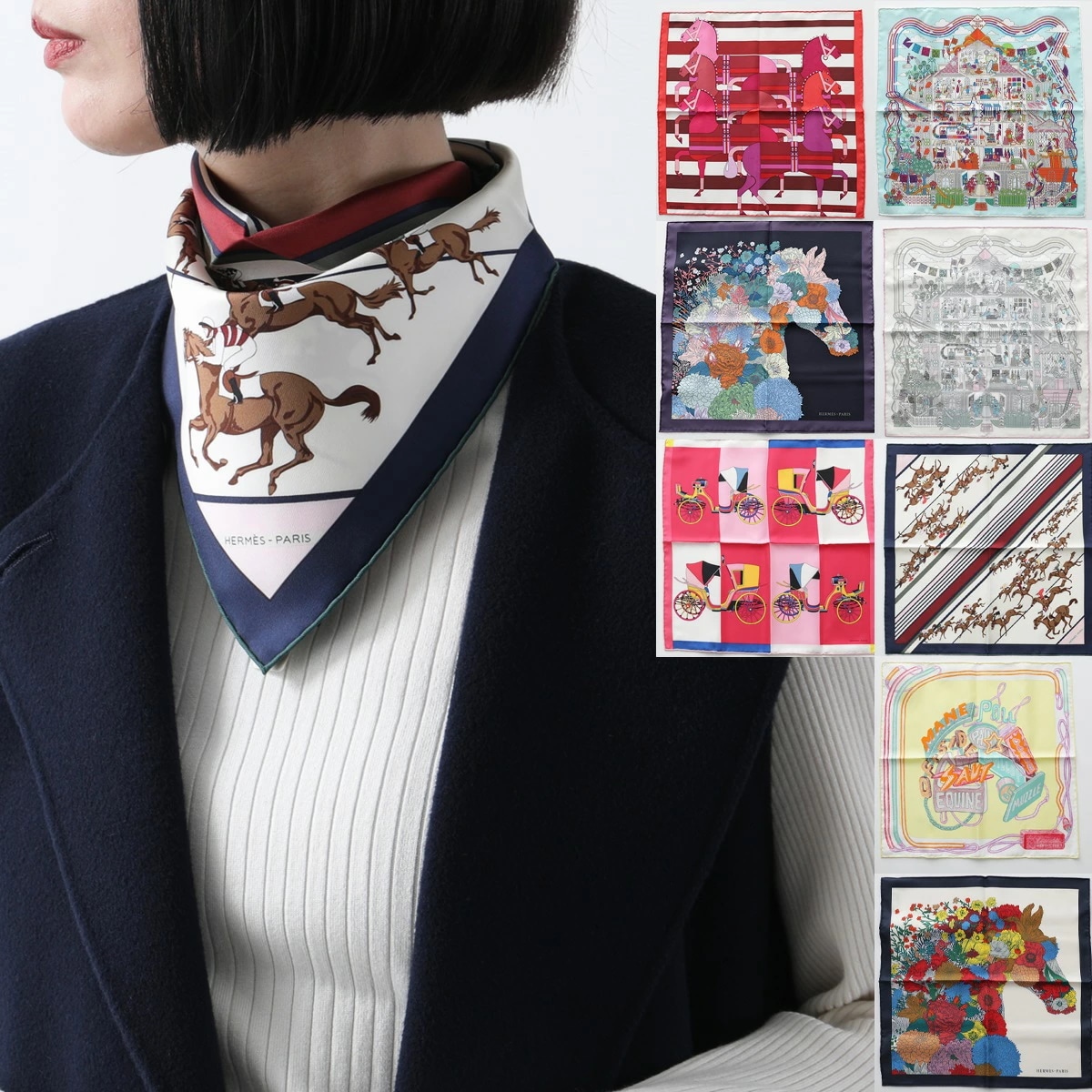 HERMES エルメス スカーフ ガヴロッシュ GAVROCHE TWILL 45×45 レディース フランス製 シルク ミニスカーフ ロゴ ケース付き カラー8色