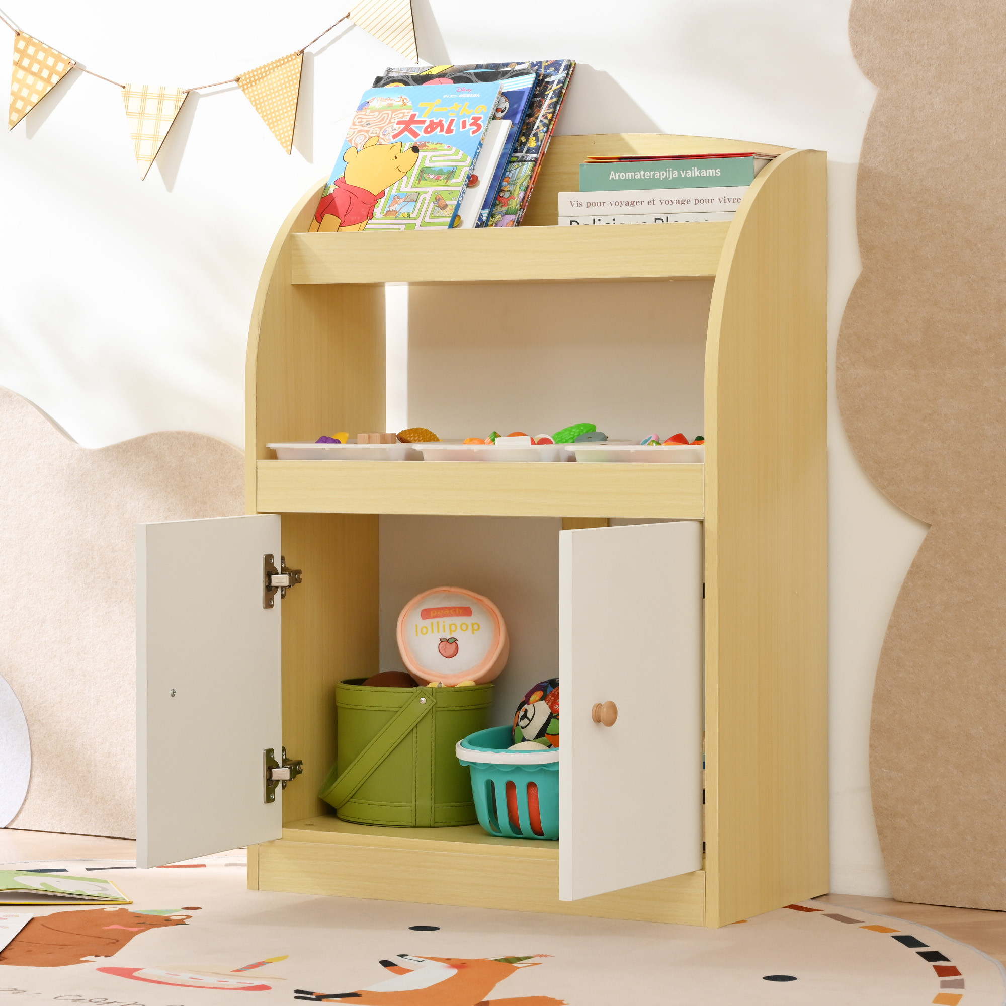 絵本ラック 絵本棚 本棚 収納ラック 多機能 おもちゃ収納 収納ボックス 子供部屋 収納ケース