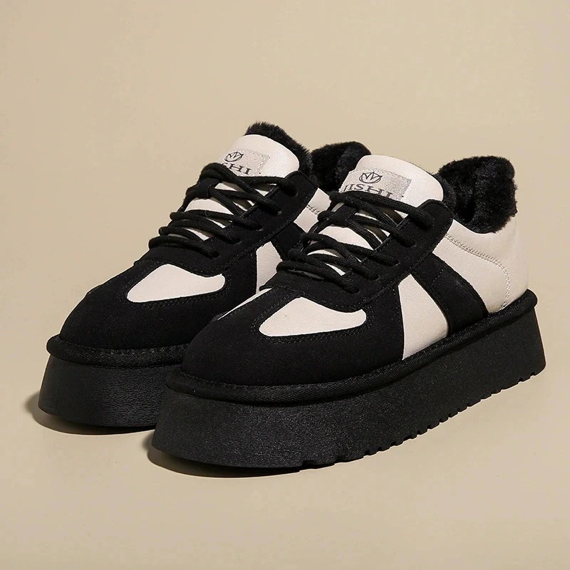 ふわふわ 裹起毛 秋冬 フラットシューズ レトロ 必需品 厚手 厚底靴 ウォーム おしゃれ キュート