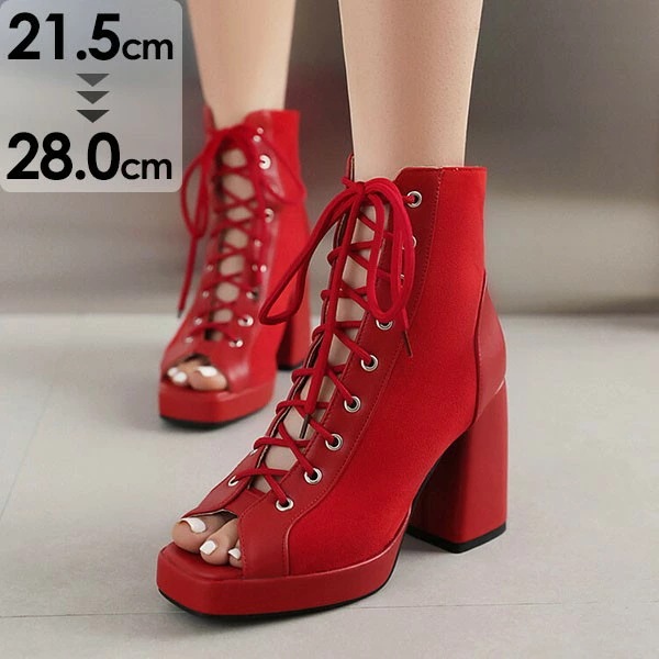 春サマーブーツ サンダル オープントゥ ピンヒール 編み上げ レディース 楽ちん ショートブーツ シューズ ブーツ グラディエーター スエード 靴 ハイヒール 小さいサイズ 大きいサイズ ブーツサンダ 4,886円