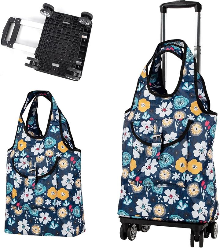 ショッピングキャリー 横押し 4輪 軽量 保温保冷 買い物キャリー 折り畳み キャリーカート 静音 バッグ 取り外せ 機内持ち込み 台車 若い人 高齢者 花ちゃん( ブラック, 普通)