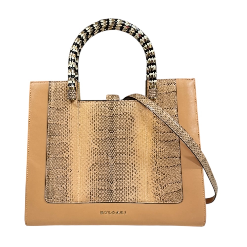 ブルガリ セルペンティ ショルダーバッグ パイソン ベージュ BVLGARI 中古