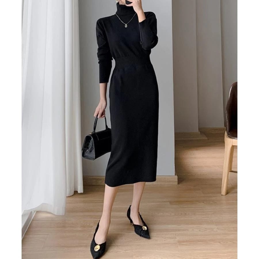 タートルネック ニットワンピース 上品