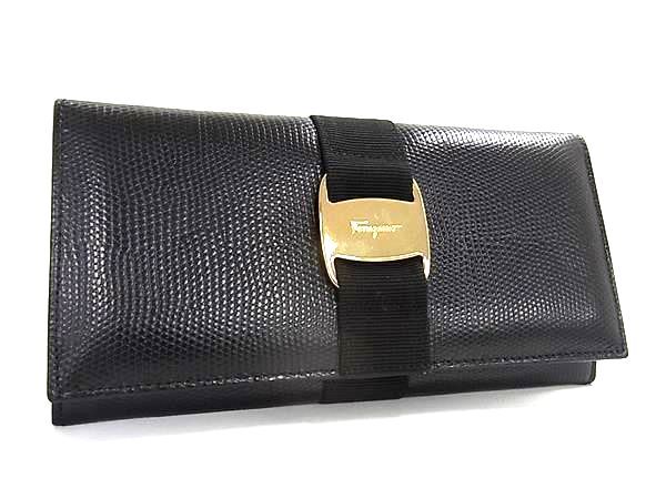 財布 ヴァラ リザード型押しレザー 223059 二つ折り 長財布 ゴールド金具 ブラック ロングウォレット 小銭入れ サイフ 長サイフ メンズ 人気 ブランド 大容量【本物保証】