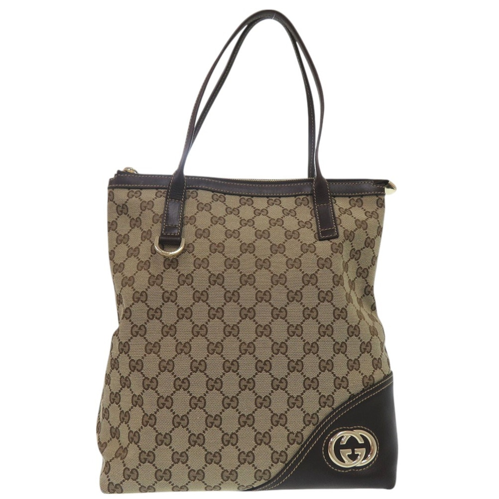 美品 ショルダーバッグ インターロッキングG 182492 トートバッグ GGキャンバス/レザー ベージュ 1346【中古】 レディース