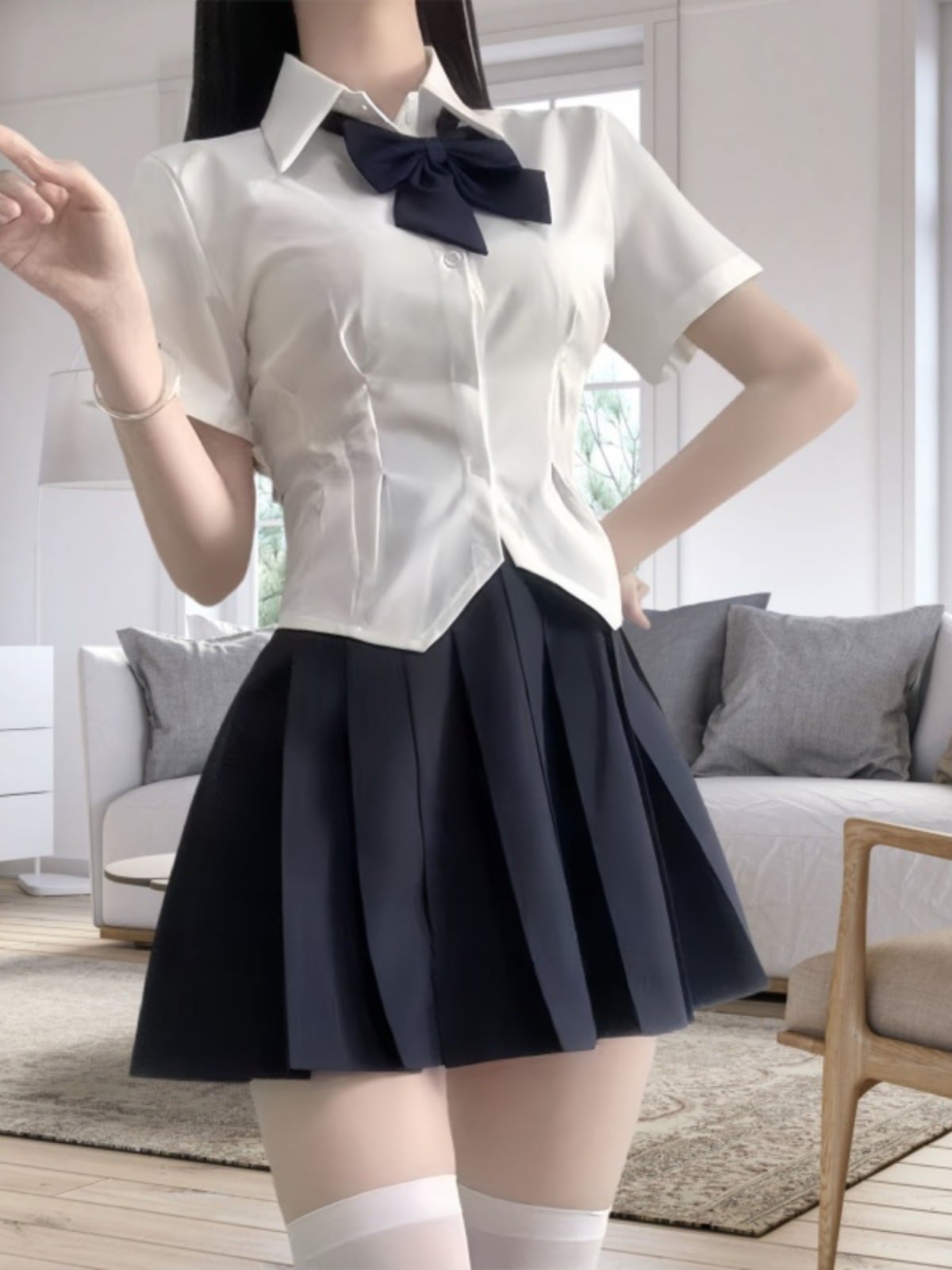 【1点ご購入 で10点プレゼントいたします】学院風小柄ショート丈白シャツ半袖ブラウス感トップス制服スーツ