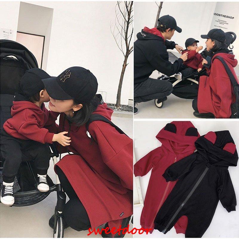 即纳2024 親子ペアルック ベビー 春秋服 長袖 パーカー トップス レディース メンズ キッズ お揃い カップル 子供服 ベビー服 ロンパース カバーオール 親子コーデ
