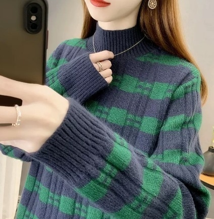 柄入り長袖ニット トップス セーター 長袖 ストレート ニット 伸縮性 爽やか かわいい 可愛い きれいめ シンプル カジュアル 上品 おしゃれ かっこいい レトロ アジアン 可愛い