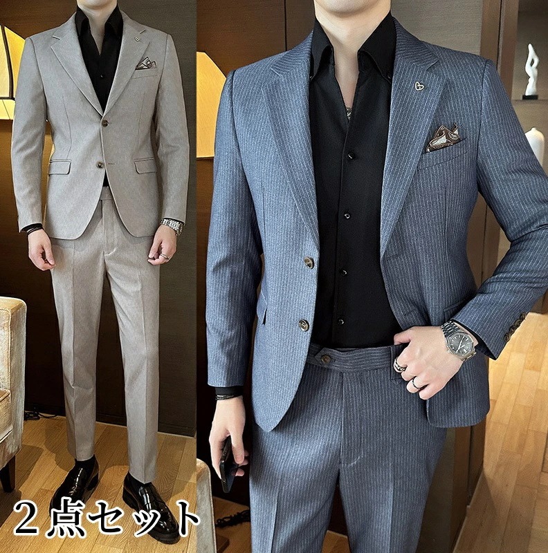 フォーマル メンズスーツ 2点セット カジュアルスーツ セットアップ スリムスーツ スタイリッシュ おしゃれ 大きいサイズ 結婚式 成人式 2ピーススーツ メンズ 通勤 ビジネススーツ スーツ ジャケ