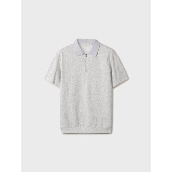 男性半袖ジップアップカラーTシャツ グレー_GJA