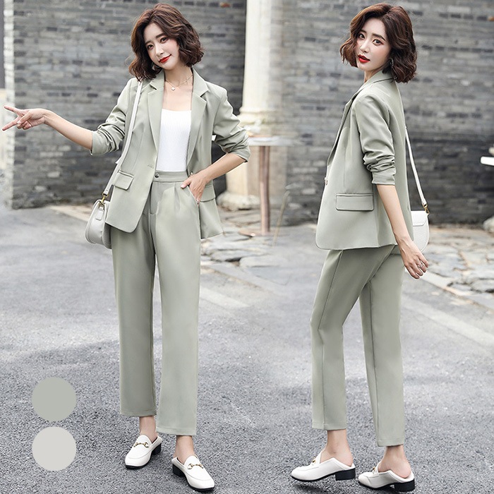 セットアップ　レディース　パンツドレス　上下セット　2点セット　パンツ　スーツ　トップス　ロングパンツ　卒業式　入学式　入園式　卒園式　ビジネス　オフィス　OL 　緑　春　夏　秋