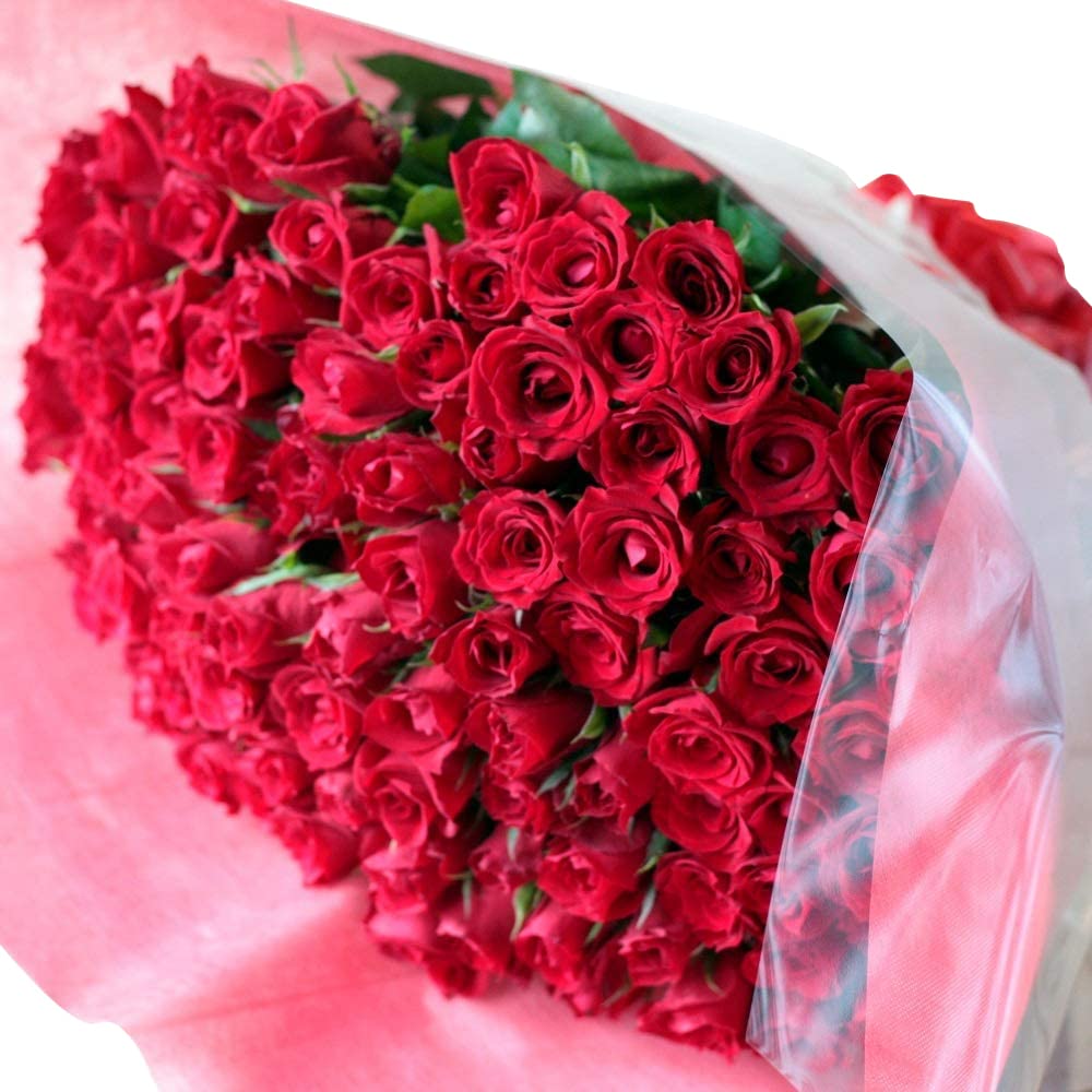 BisesFlower(ビズフラワー) バラ 花束 100本 赤 【クール便出荷】プロポーズ サプライズ 花 ローズ 薔薇 ブーケ ウェディング プレゼント 生花 記念日 結婚 バラの花束 誕生日 薔