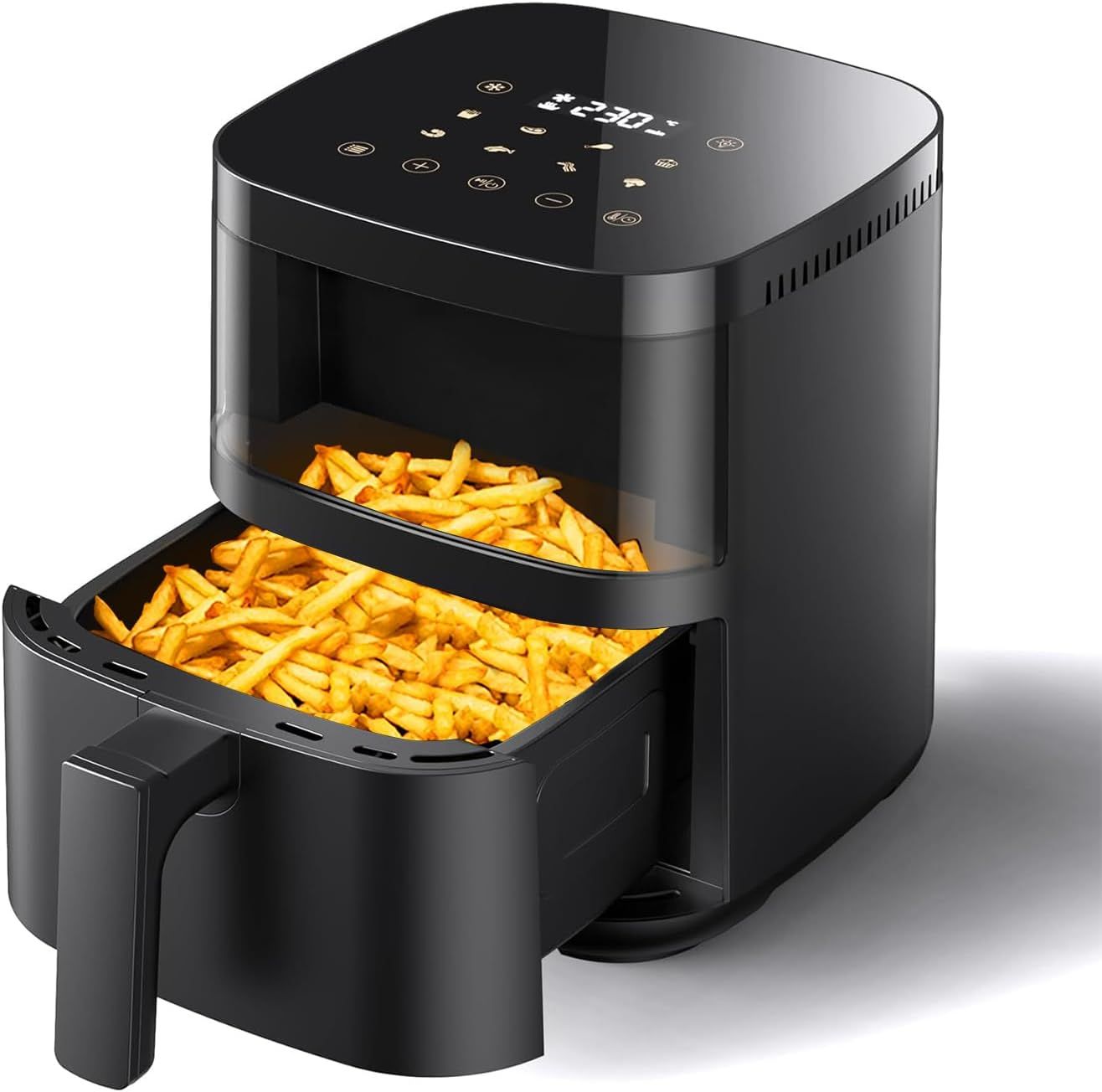 ノンフライヤー 4.5L ノンオイルフライヤー エアフライヤー 1-5人用 可視窓 大容量 家庭用 省エネ 最高温230℃ ノンフライヤー機 LEDディスプレイ 日本語レシピ付き タイマー 自動電源オ