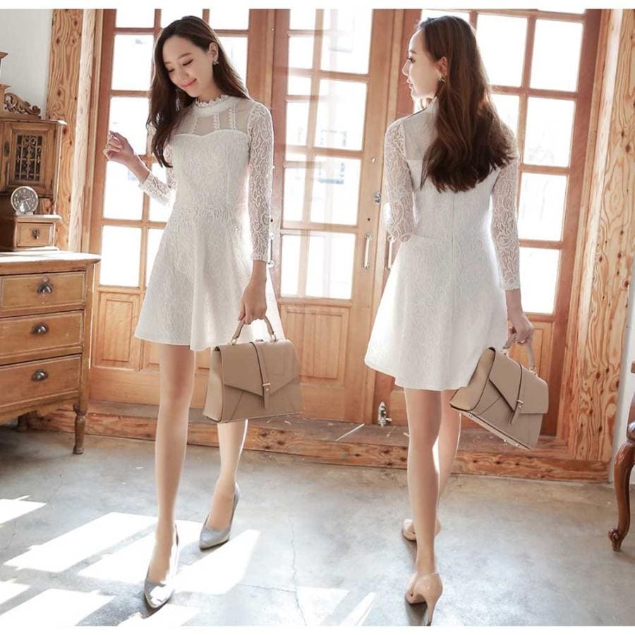 レースワンピース長袖ワンピースレディースきれいめ上品清楚ドレスI