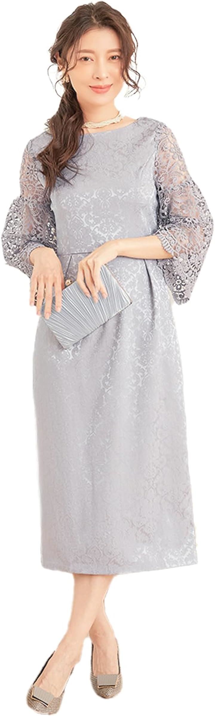 パーティードレス-ワンピース-結婚式-ドレス-結婚式およばれワンピース フォーマルドレス L( グレー, L Regular)