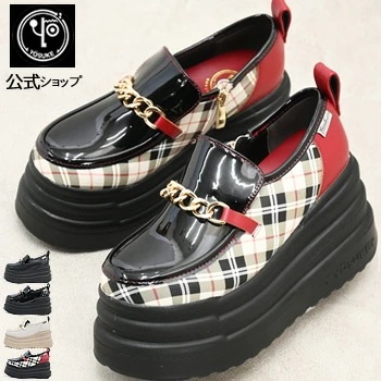 【公式SHOP特典キズ補修液付】 ヨースケ 厚底スニーカー レディース チェーン飾り　厚底ローファー 9.5cmトリプルレイヤーソール