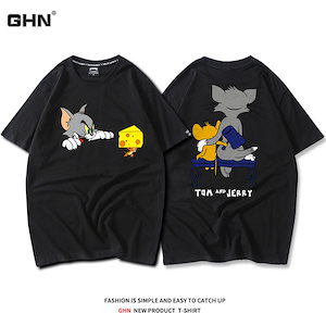 トムとジェリー 半袖 tシャツ ゆったり トップス カジュアル プリント 韓国 ファッション 可愛