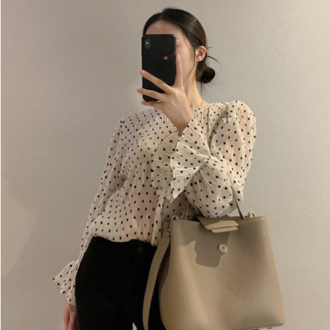 ブラウス ドットブラウス シフォン レディース シャツ ドット柄 プルオーバー ドットシャツ 長袖 透け感 シアー かわいい きれいめ ガーリー カジュアル オフィスコーデ お呼ばれ おしゃれ