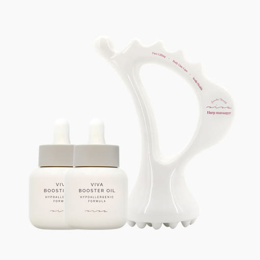 [女神ハリセット] ビバ ハーフ女神 かっさマッサージ器（ボディ＆フェイス用）＋バディ＆フェイス ブースターオイル 30ml ×2