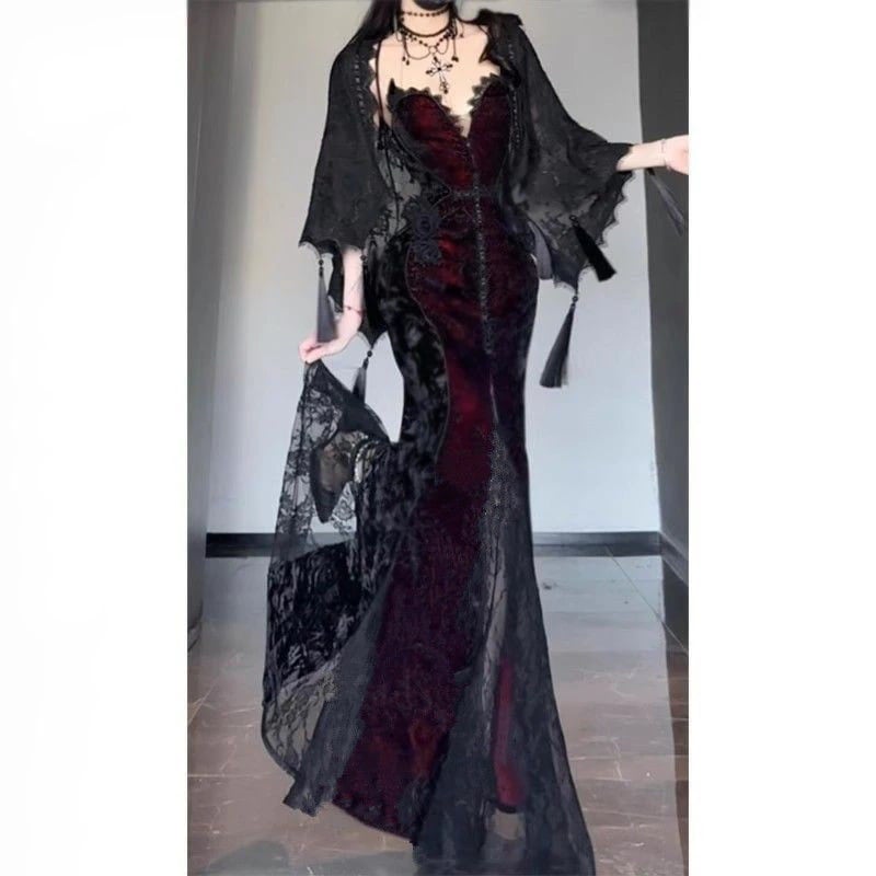 パーティードレス ダークカラーのショールカーディガンストラップストラップレスドレスセット