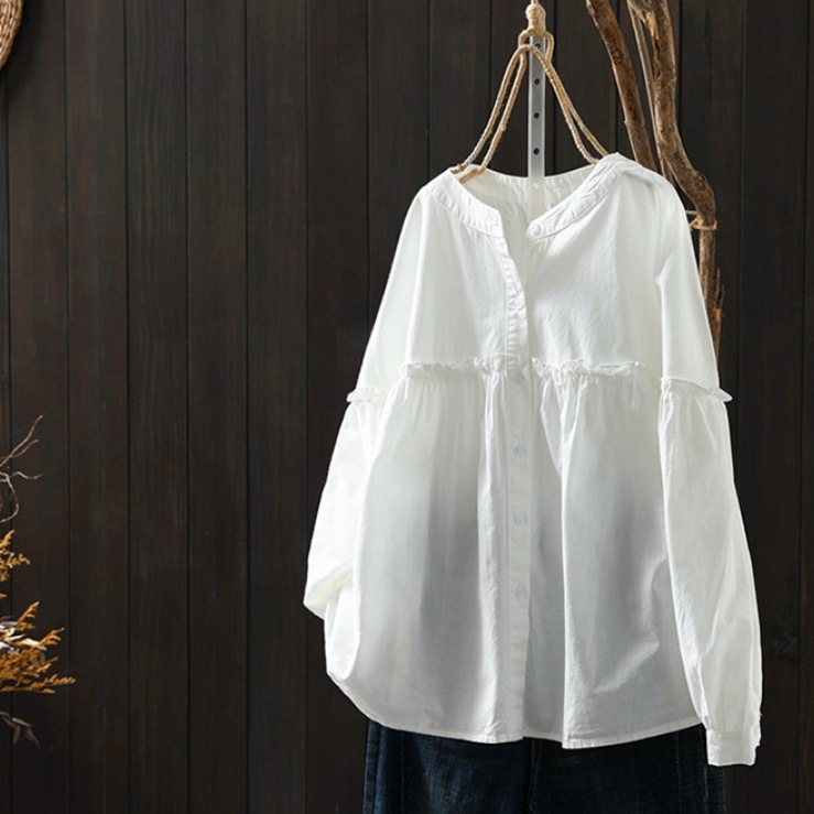 レディース トップス シャツ ブラウス 前開き 長袖 ワイド オーバーサイズ ボタン 薄手 かわいい 大人可愛い きれいめ シンプル カジュアル 上品 おしゃれ レトロ こなれ感 ラフ ガーリー