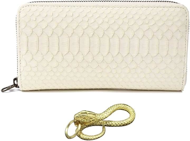 金運財布 幸運のホワイト パイソン メンズ エキゾチック レザーを使用した白蛇 蛇革財布/熟練革職人のハンドメイド品 日本製 長財布 ラウンド(黄金蛇チャーム)