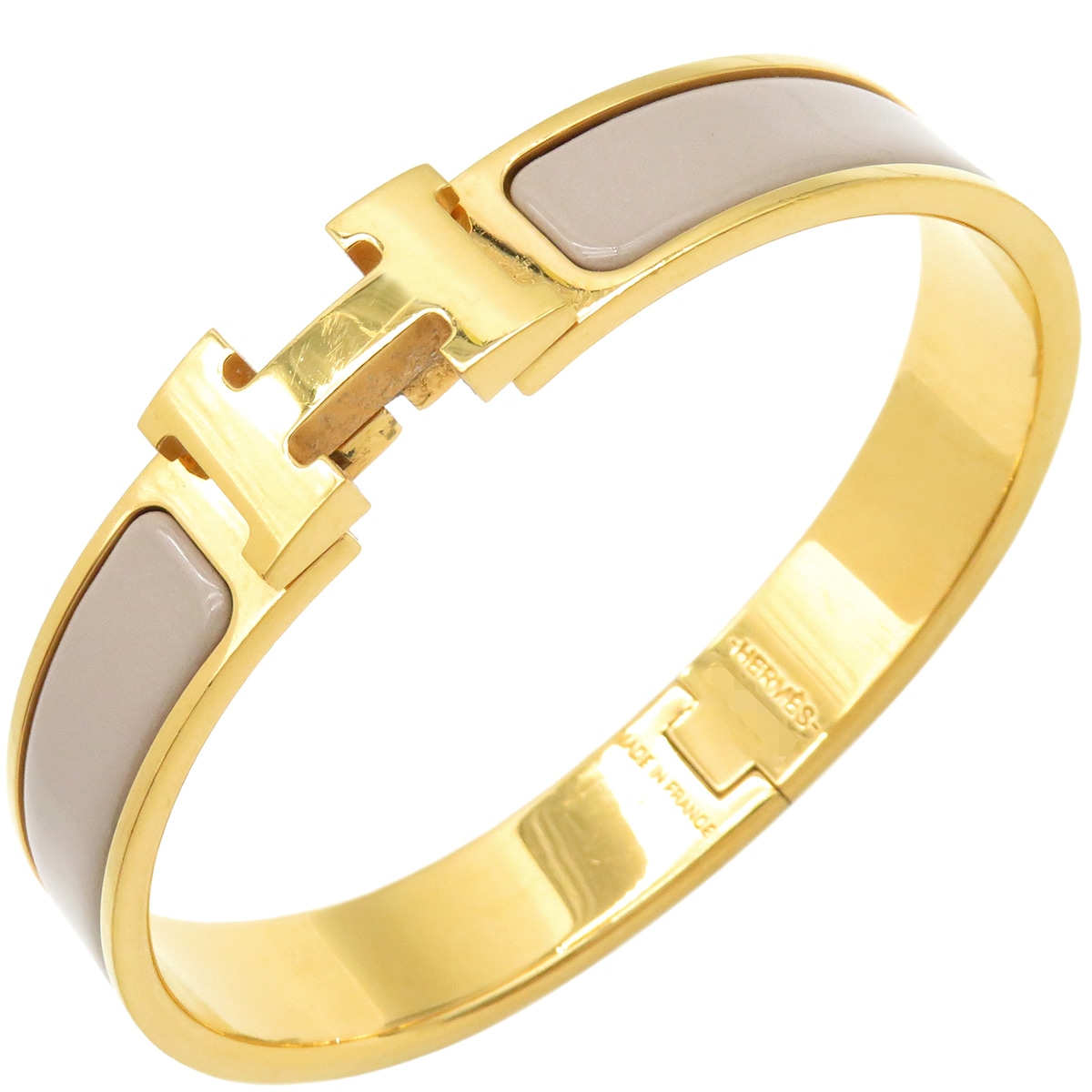 エルメス HERMES ブレスレット クリックH GM GP エナメル マロングラッセ×ゴールド ゴールド金具 Hブレス クリッククラック グレージュ 【中古】