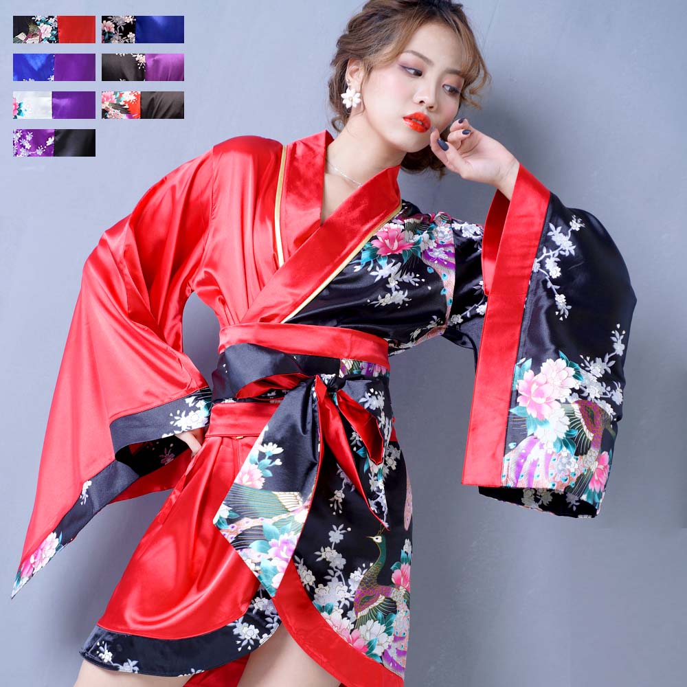 ツートンカラー孔雀和柄着物ドレス キャバドレス 女性用 和柄 衣装 ダンス よさこい 花魁 コスプレ