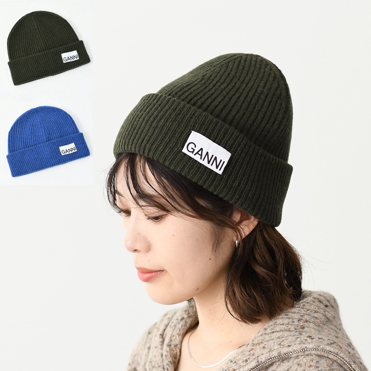 ニット帽 帽子 ビーニー リブニットウールビーニー ブルー グリーン カーキ 秋冬 ギフト おすすめ カラバリ豊富