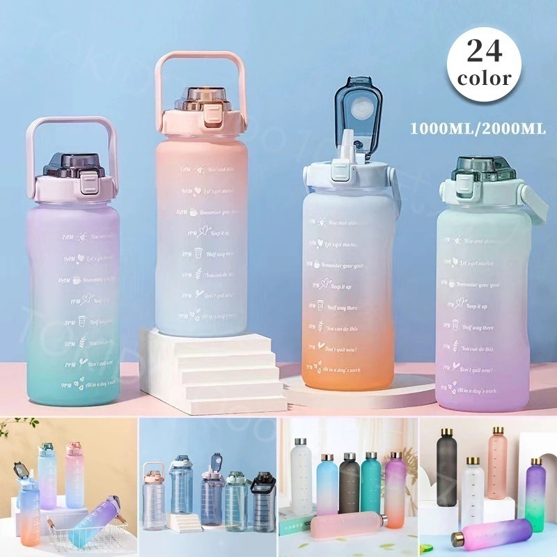 大人気！ 水筒 1リットル 超軽量 携帯便利 2000ml タイムマーカー付き BPAフリー ねじ込み式蓋 アウトドア スポーツ キャンプ タンブラー