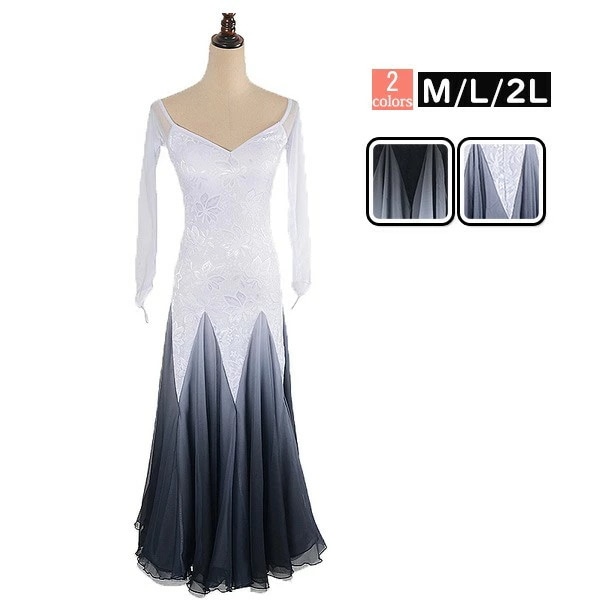 格安販売中社交ダンス ドレス ワンピース モダンドレス ダンスワンピース ダンス衣装 ダンスウェア 広がる裾 社交ダンス衣装 モダンドレス ロングワンピース ストレッチ 発表会 練習着 演出用 白 黒