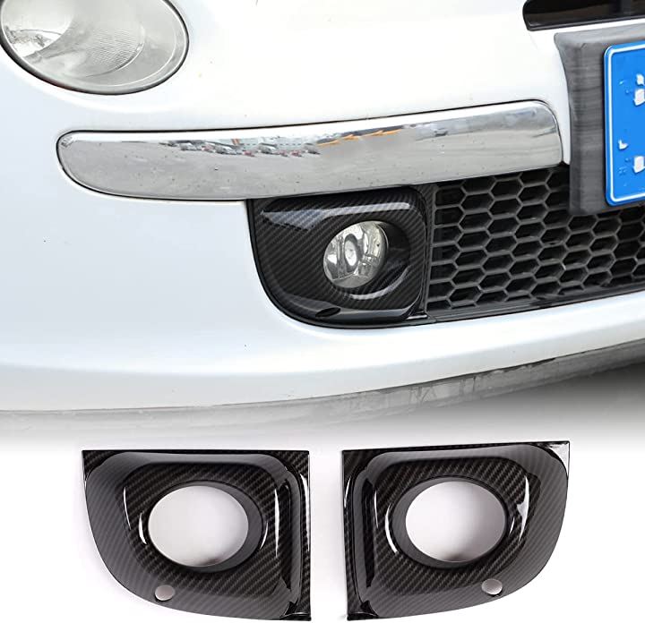 互換品フロント フォグ ライト トリム リング FIAT 500 2011-2019 に適合 2個 (炭素繊維パターン)