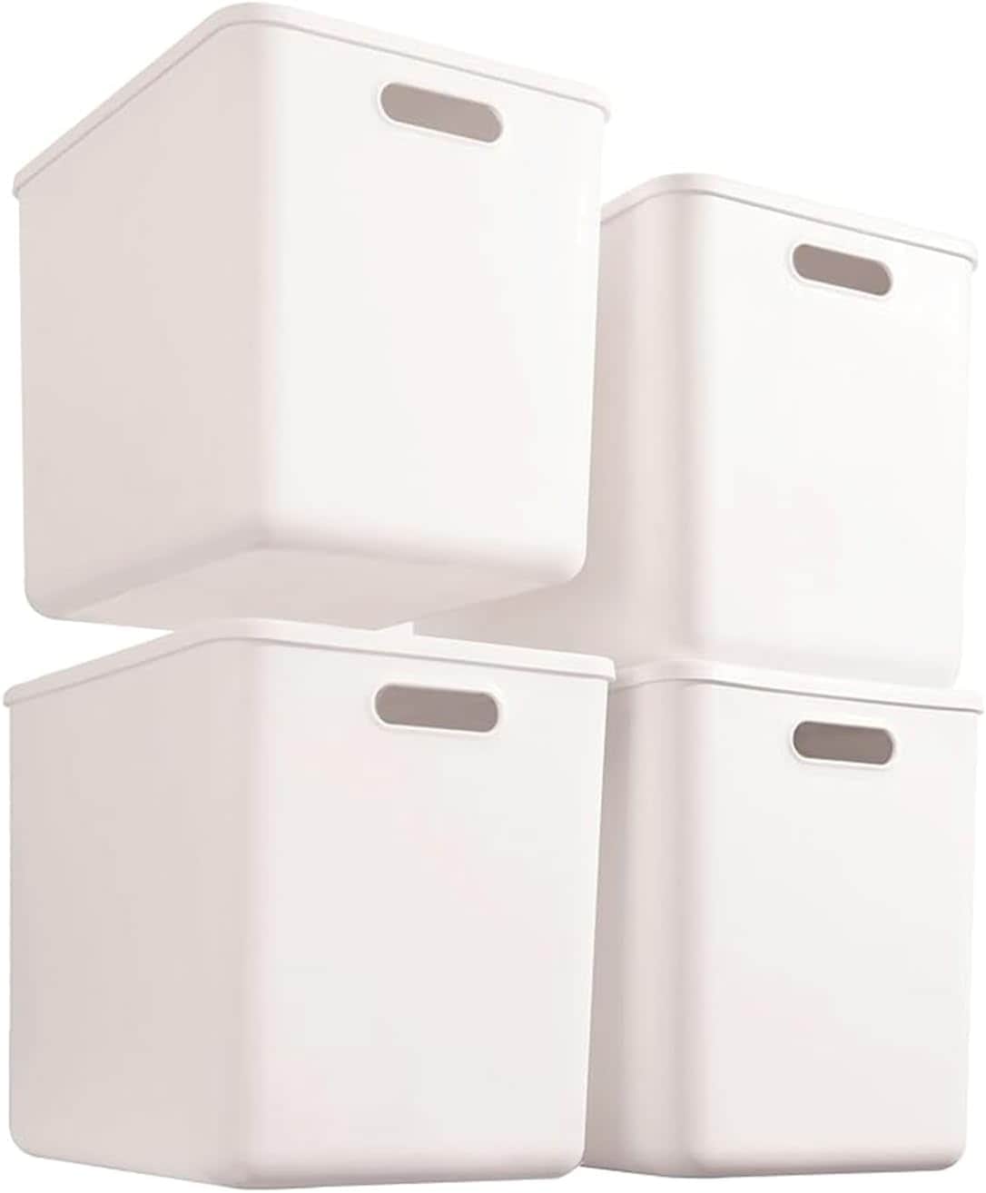 収納ボックス 4個セット プラスチック 蓋付き 積み重ね 約幅36.5×奥行26×高さ30cm 約25L 白 4XL 押し入れ/居間/台所