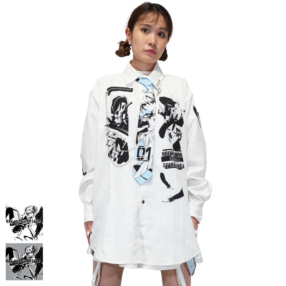 初音ミク シャツ 長袖 ネクタイ ファッション 原宿 原宿系 ミク パンク ロック チェーン 水色 サイバー サブカル jct-hm-sh-02