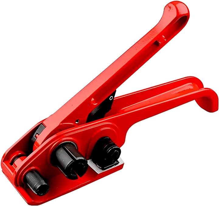 梱包機 手動 PPバンド 引締め 結束機 ハサミ不要 梱包テープ 梱包材 引締機 引締器 梱包器 カッター (レッド)