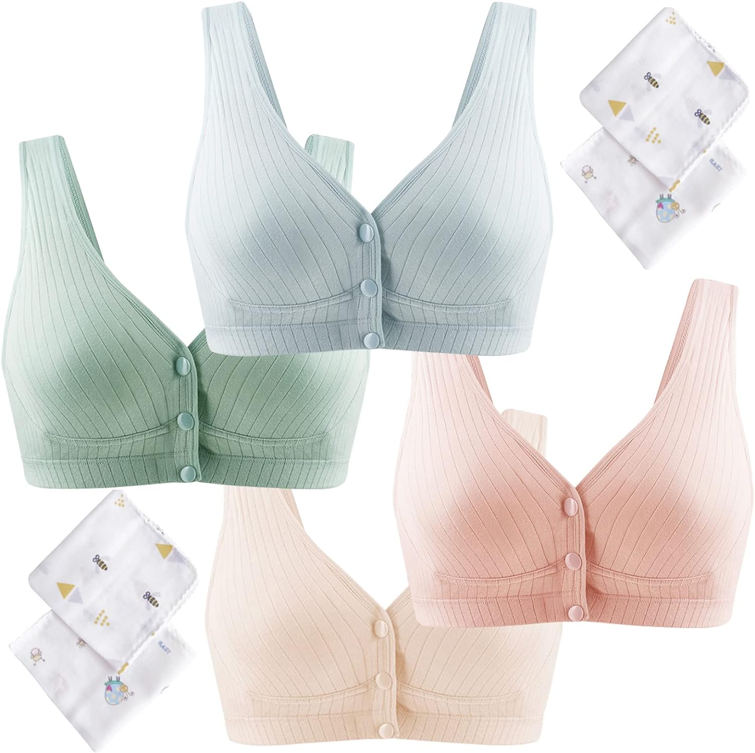 【大好評！最安値挑戦!】マタニティブラ 4枚セット 前開き 綿 授乳ブラ ナイトブラ ノンワイヤー 無地 柔らか 大きいサイズ 産前 産後