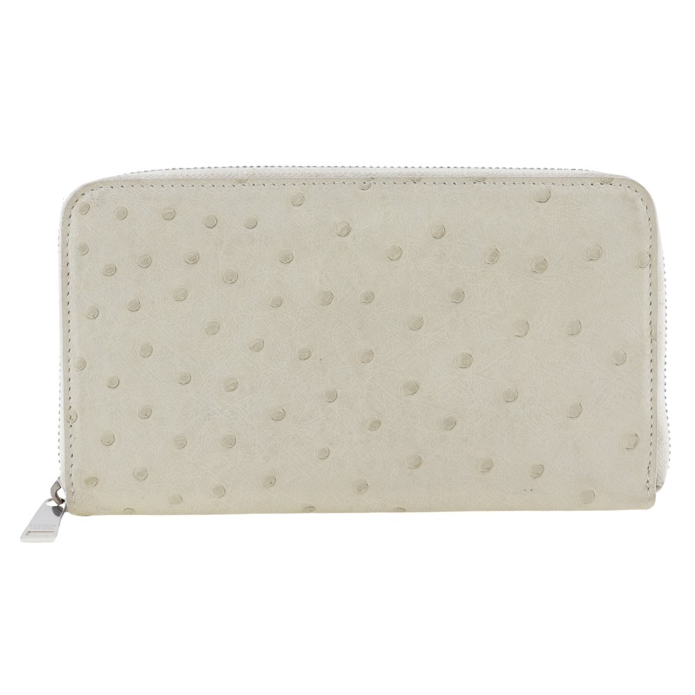 ラウンドファスナー 長財布 オーストリッチ ユニセックス 中古品 A-ランク