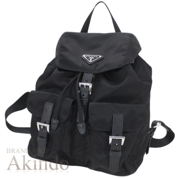 【新品・未使用】プラダ バックパック リュックサック コンパクト 黒 ナイロン レザー ブラック レディース 1BZ677 NERO PRADA カジュアル ビジネス 通勤 通学 バッグ BAG 便利