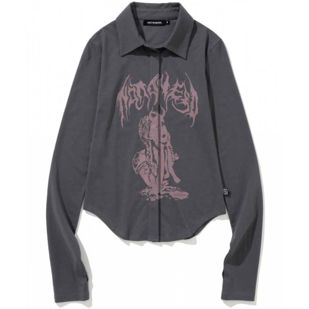 NOT4NERD W デビルガールスリムシャツ-チャコール