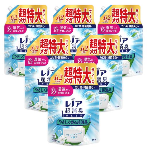 レノア 超消臭1WEEK 柔軟剤 やさしく香る超消臭 フレッシュソープの香り 詰め替え 1900mLx6袋 [大容量] [ケース品]